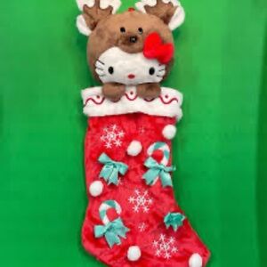 Hello Kitty Red and White Reindeer Plush Christmas Stocking